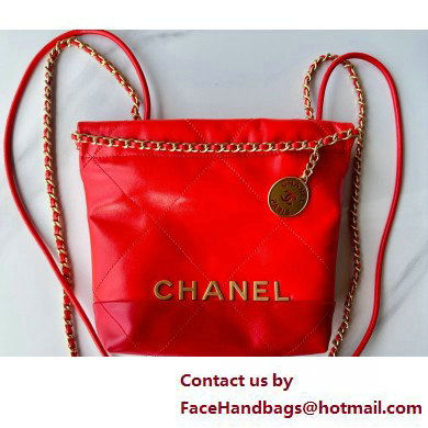 Chanel Shiny Calfskin Patchwork & Gold-Tone Metal CHANEL 22 Mini Handbag AS3980 Dark Orange & Red